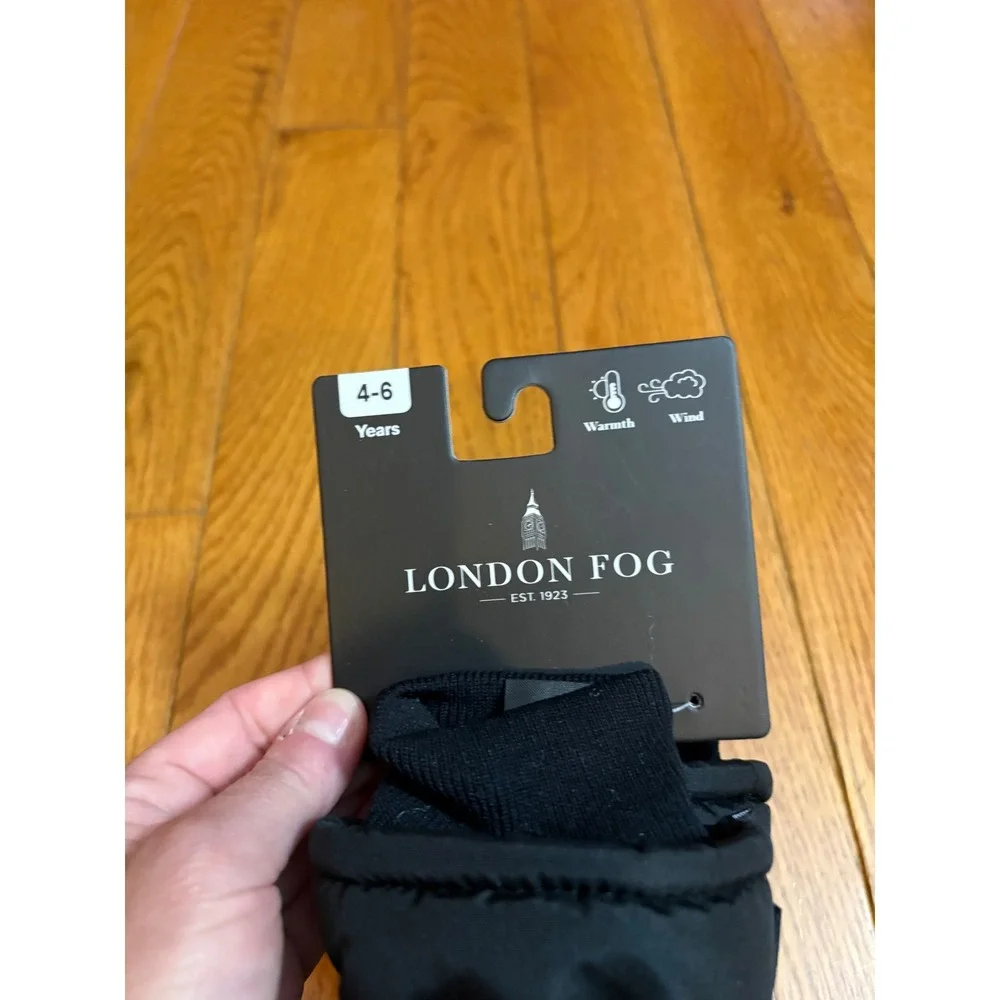 London Fog Kids Black Insulated Winter Mittens Water Resistant 4-6 Years NEW